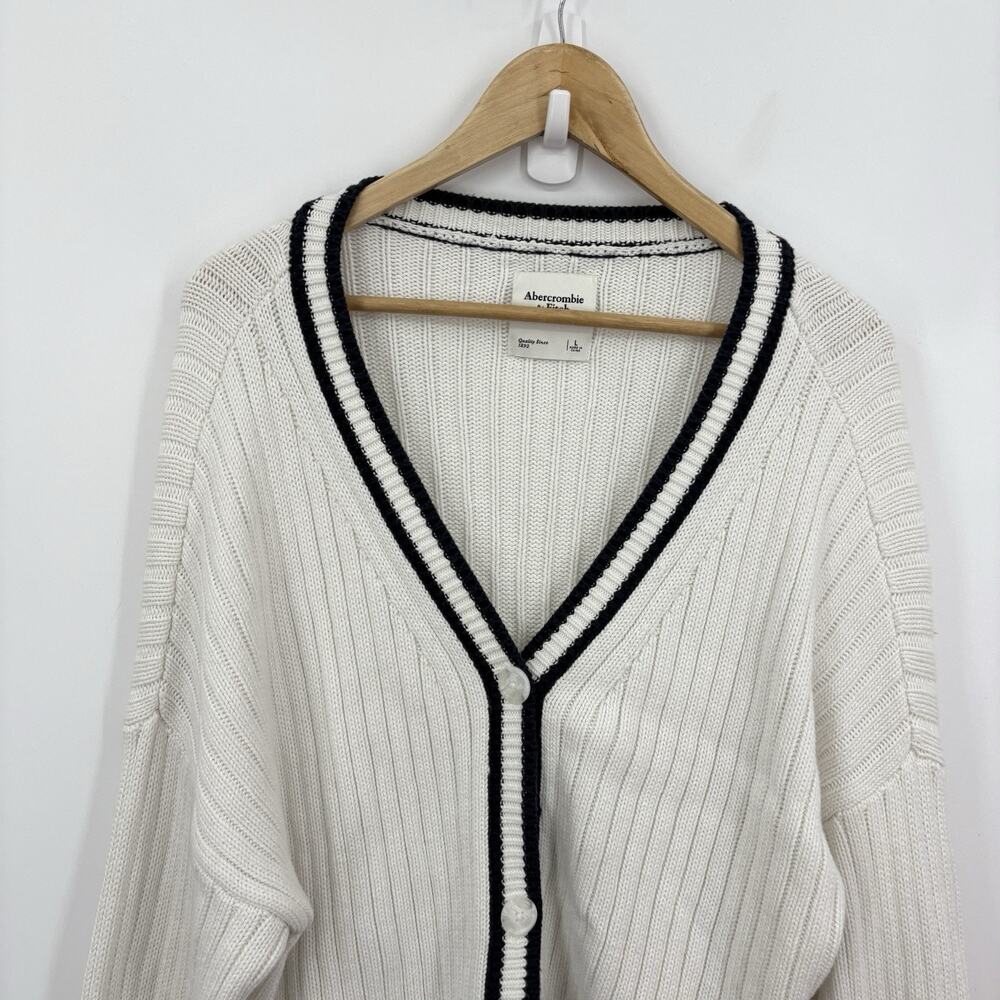 Abercrombie Cardigan Sweater Womens Large Preppy Fisherman Nautical Academia 90s - Picture 5 of 8